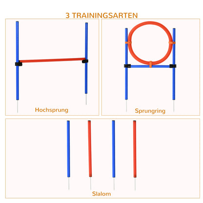PawHut Hunde-Agility-Trainingsgeräte, Agility-Übungs-Set, Hund Agility Set, Slalom-Hürden-Sprungring für Hunde, 3 in 1 Hundesport Trainingsplatz, Blau+Rot