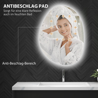 HOMCOM 70 x 50 cm Asymmetrischer Badspiegel mit LED-Licht, Smart Touch Schalter, Anti-Beschlag-Funktion, Silber
