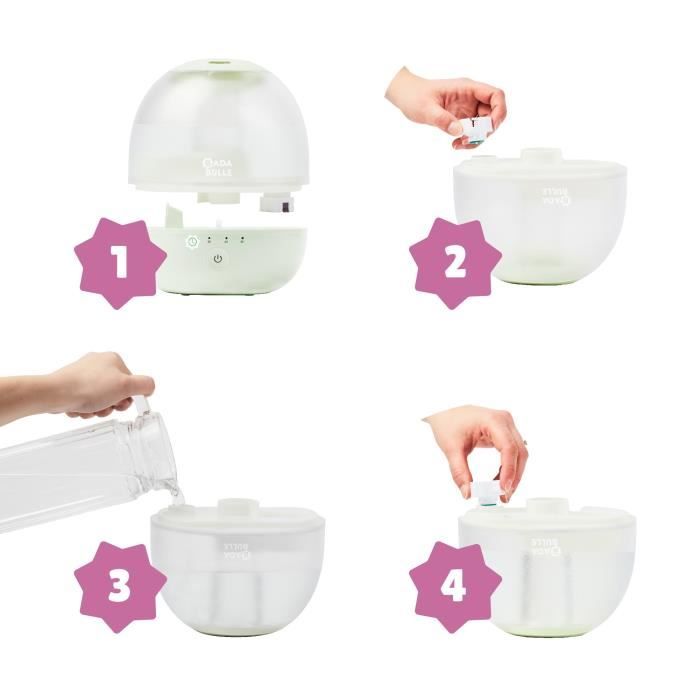 Badabulle Bubble Air Humidifier - Ensures Good Humidity Level - Integrated Night Light - 360° Nozzle - Up to 16 hours of Battery Life (2L)