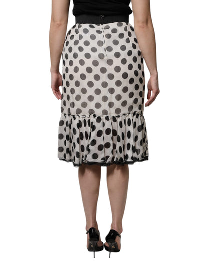White Black Polka Dots Knee Length Skirt