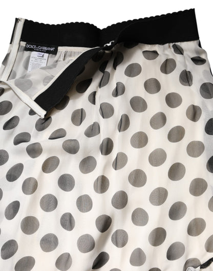 White Black Polka Dots Knee Length Skirt