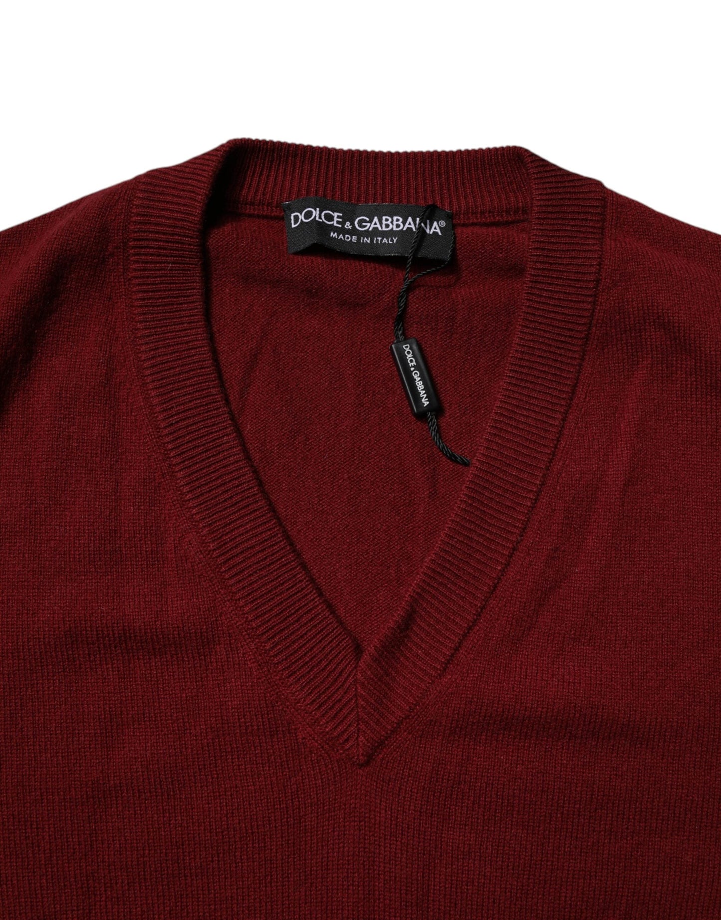 Maroon Cashmere V-neck Men Pullover Sweater