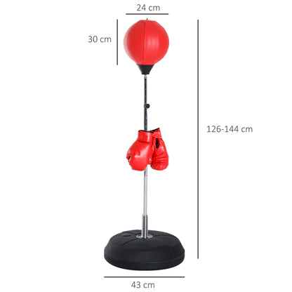 HOMCOM Box-Set mit Punchingball, höhenverstellbar, inkl. Boxhandschuhe, 126-144cm, Rot