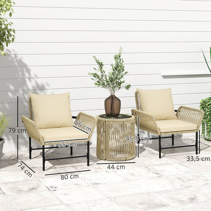Outsunny Polyrattan Gartenmöbel Set, Outdoor Balkonmöbel für 2 Personen, 3-teilig mit 2 Stühle, Beistelltisch Sitzkissen