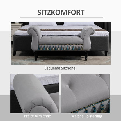 HOMCOM Sitzbank Polsterbank mit Samt-Bezug, Armlehne Bettbank mit Holzrahmen, Schuhbank für Schlafzimmer, Wohnzimmer, Flur 117 x 40 x 58 cm Hellgrau