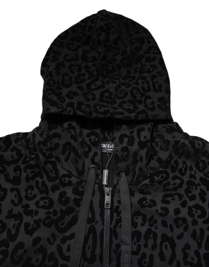 Black Leopard Full Zip Hooded Sweatshirt Sweater