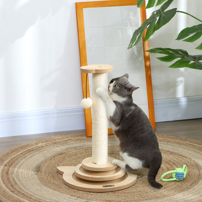 PawHut Katzen-Kratzbaum, 49 cm, Sisal-Kratzpfosten, Kugelbahn, Spielball, Spielfeder, 4-in-1-Design, Eiche, Weiß