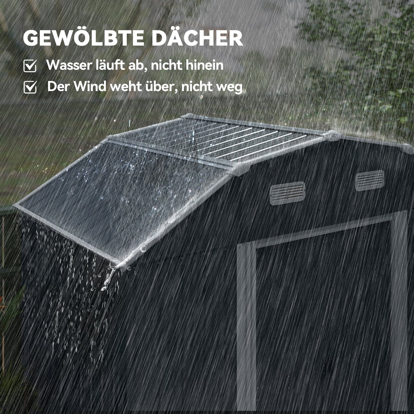 Outsunny Gartenhaus Geräteschuppen Gartenschuppen, wetterbeständig, 2 Fenster, 2 Türen, 238 x 132 x 198,5 cm, Dunkelgrau