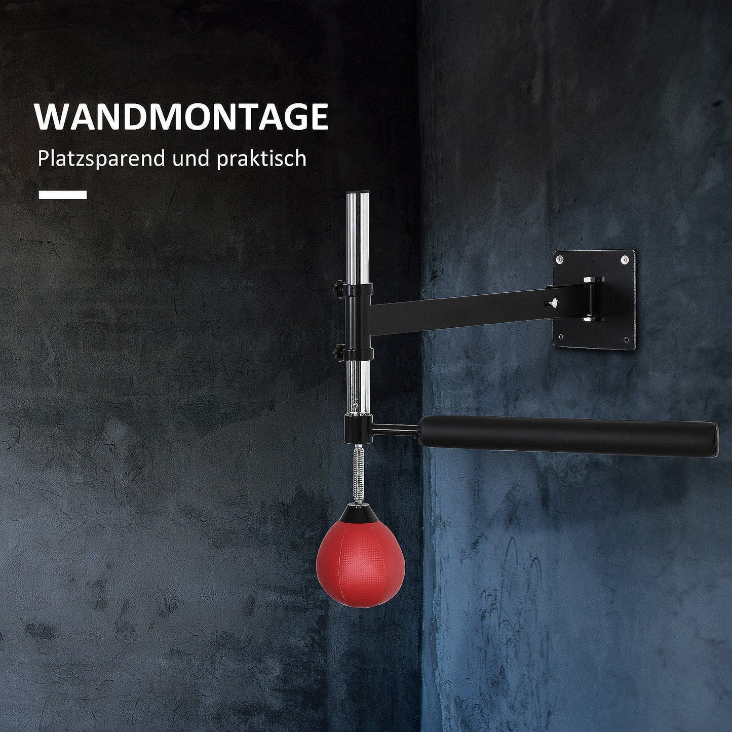 HOMCOM Boxgestell mit Speedball & Reflexstange, Wandmontage, höhenverstellbar, Schwarz/Rot