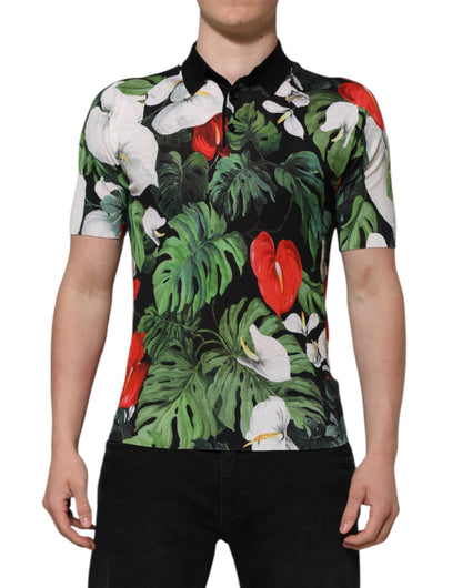 Multicolor Floral Silk Collared Polo T-shirt