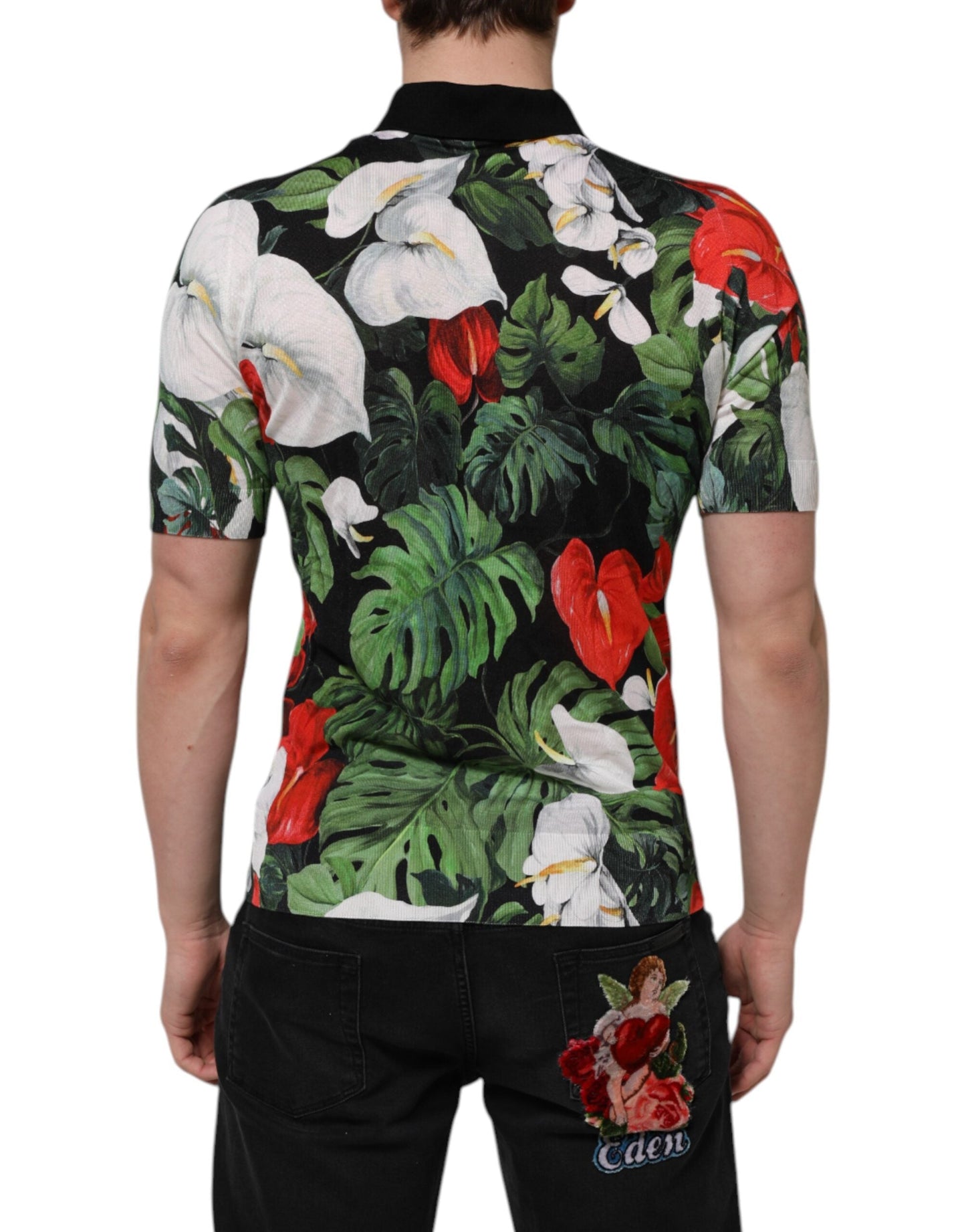 Multicolor Floral Silk Collared Polo T-shirt
