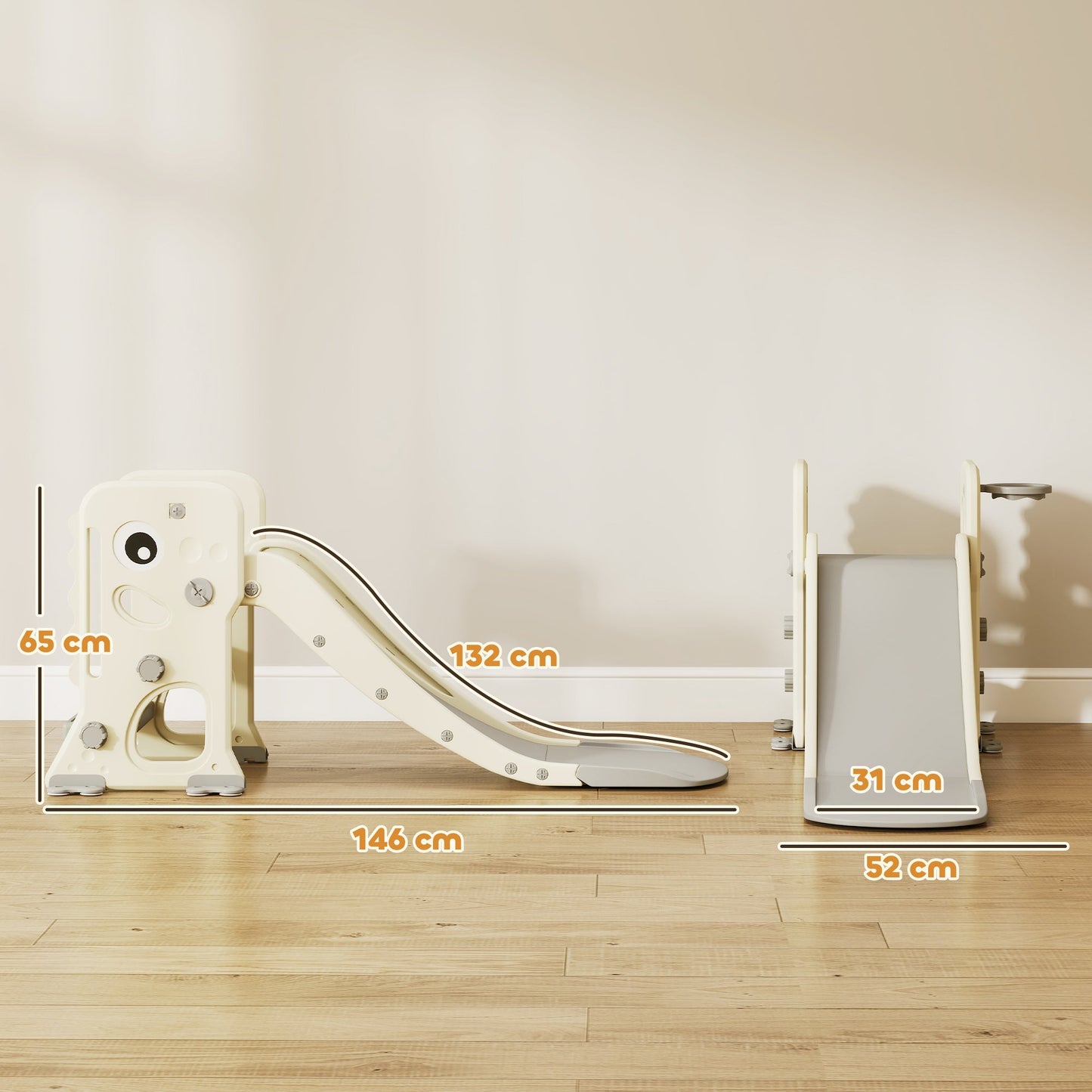 AIYAPLAY 3-in-1-Kinderrutsche mit Klettergerüst, Basketballkorb Ball, faltbare Indoor-Kleinkindrutsche für Kinder 2–5 Jahren