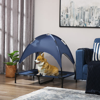 PawHut Hundebett mit Baldachin, Outdoor-Hundebett, klappbar, erhöhter Stand, Blau + Schwarz