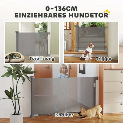 PawHut Treppenschutzgitter Ausziehbar 0-136cm 87 cm Hoch Türschutzgitter für Haustiere 142 x 10 x 87 cm Grau