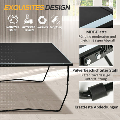 SPORTNOW Tischtennisplatte, klappbar, 8 Räder, pulverbeschichteter Stahlrahmen, MDF, 274 x 152,5 x 76 cm, Schwarz