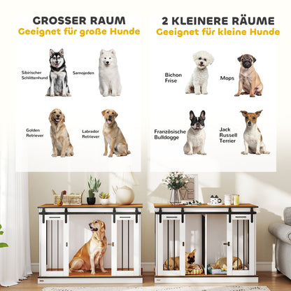 PawHut Hundekäfig mit 2 Türen, Hundebox, Transportbox für Hunde, rustikales Design, verriegelbar, Weiß