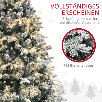 HOMCOM Künstlicher Weihnachtsbaum, 180 cm, LED-Lichter, schneebedeckt, flammenhemmend, Metall