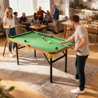 SPORTNOW Klappbarer Billardtisch, Mini-Billiard-Tisch, 2 Queues, 16 Kugeln, Dreieck, Bürste, Grün