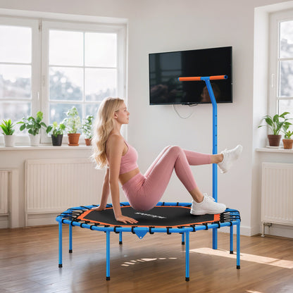 SPORTNOW Fitness-Trampolin, Trainingstrampolin mit verstellbarem Haltegriff, stabil und leise, für drinnenf, Stahl, Blau