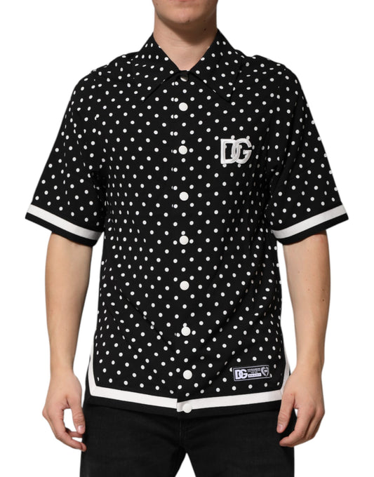 Black Polka Dot Short Sleeves Collared Polo T-shirt
