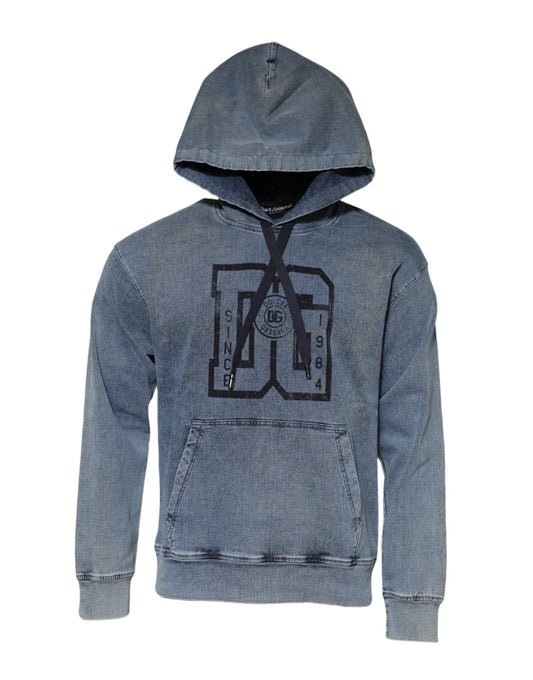 Blue Cotton Blend Hooded Sweatshirt Sweater