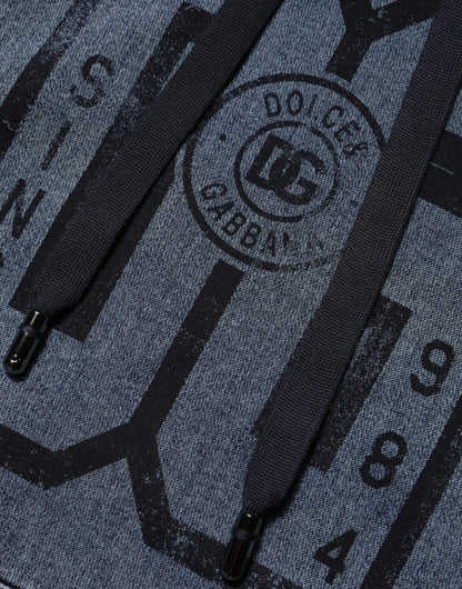 Blue Cotton Blend Hooded Sweatshirt Sweater