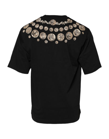 Black Coin Print Cotton Crew Neck T-shirt