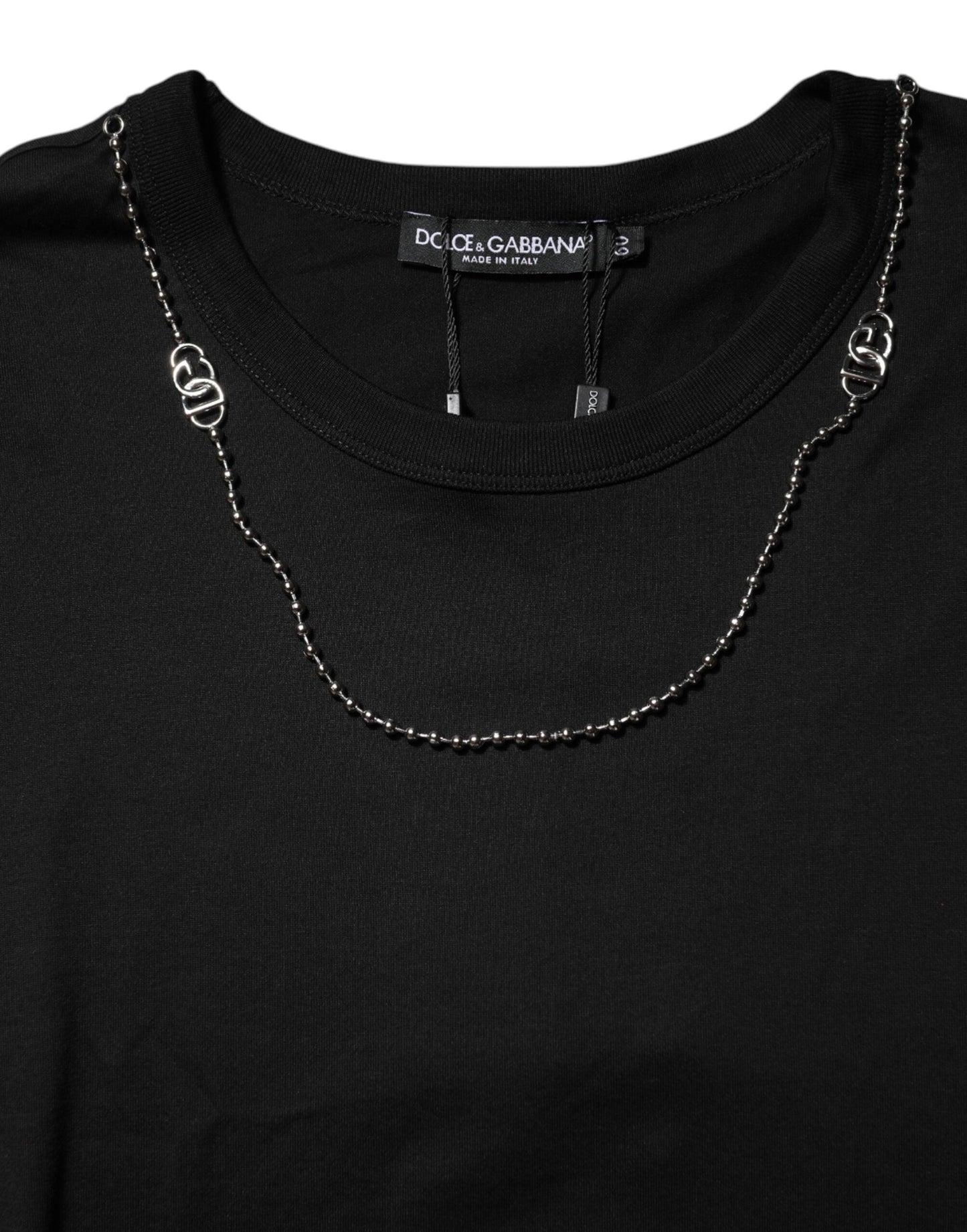 Black Chain Necklace Cotton Crewneck T-shirt