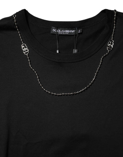 Black Chain Necklace Cotton Crewneck T-shirt