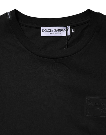 Black Logo Plaque Cotton Crew Neck T-shirt