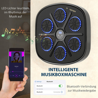SPORTNOW Musik-Boxmaschine, Rhythmisches Boxgerät, 9 Modi, Bluetooth, LED-Lichter, mit Boxhandschuhen, Schwarz