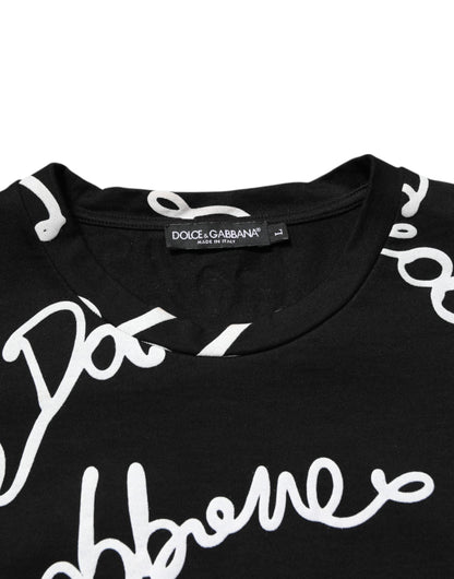 Black Logo Print Cotton Crew Neck T-shirt