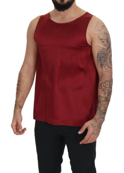 Red Round Neck Sleeveless Silk T-shirt