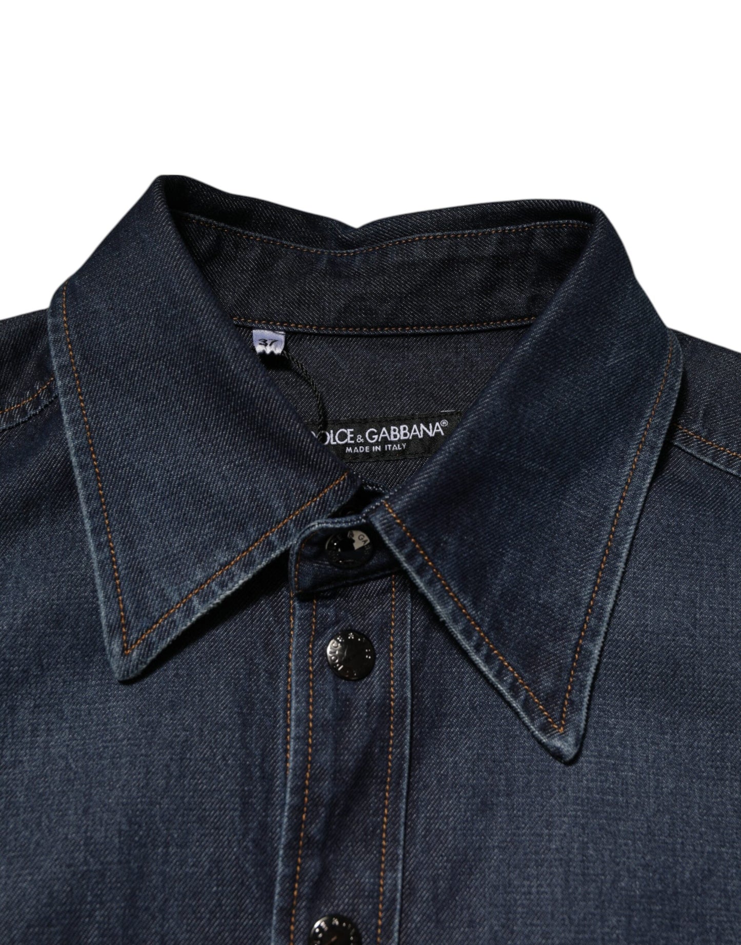Blue Denim Button Casual Logo Patch Men Shirt