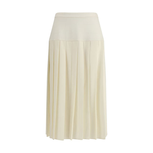 White Fleece Wool Midi Skirt