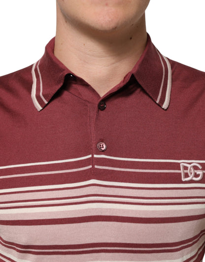 Cotton Burgundy Striped DG Logo Polo  T-shirt