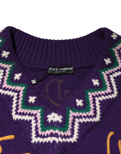 Purple Wool DG Logo Men Knit Pullover Sweater