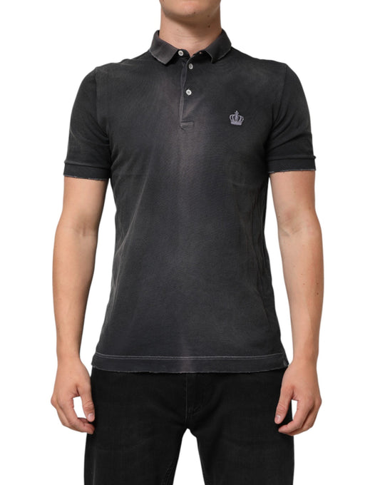 Gray Cotton Crown Collared Men Polo T-shirt