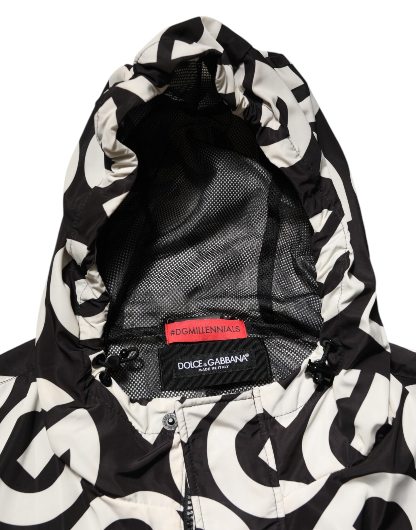 Black White Logo Print Hooded Coat Men Jacket