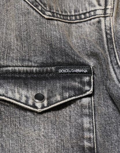 Black Washed Cotton Snap Long Sleeve Casual Shirt