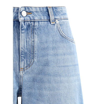 Light Blue Cotton Straight-Leg Jeans