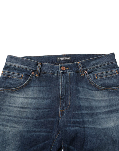 Dark Blue Washed Cotton Skinny Men Denim Jeans