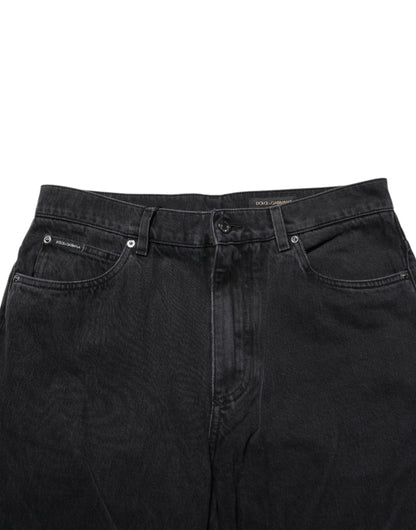 Black Cotton Logo Men Mid Waist Denim Jeans
