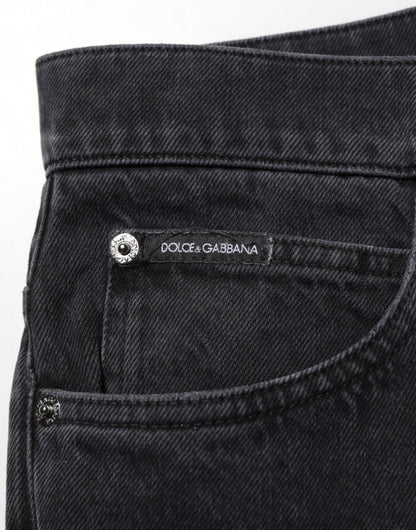Black Cotton Logo Men Mid Waist Denim Jeans