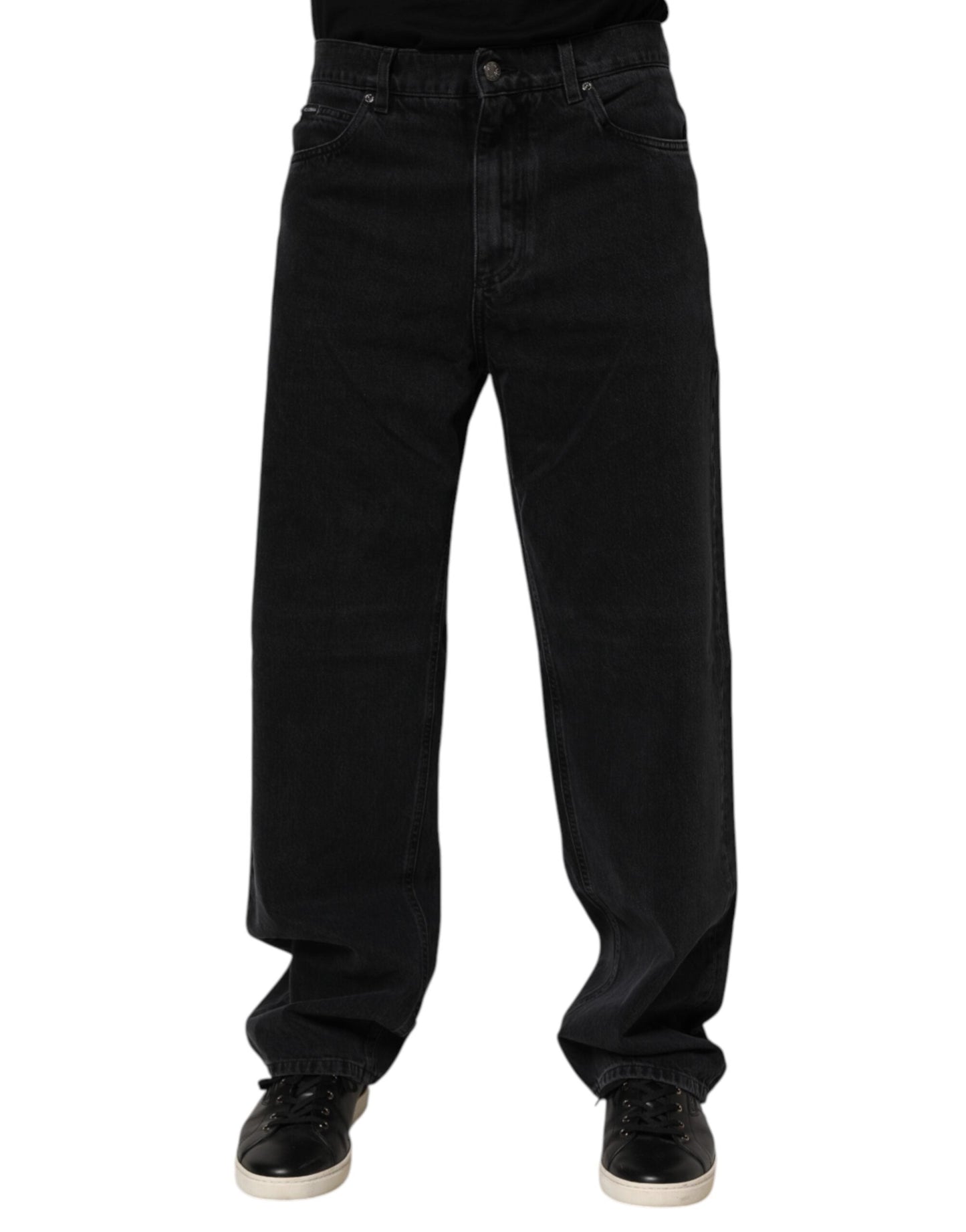 Black Cotton Logo Men Mid Waist Denim Jeans