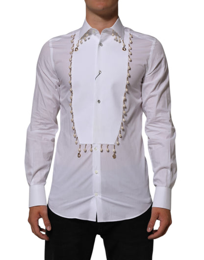 White Cotton DG Logo Pearl GOLD Formal Shirt