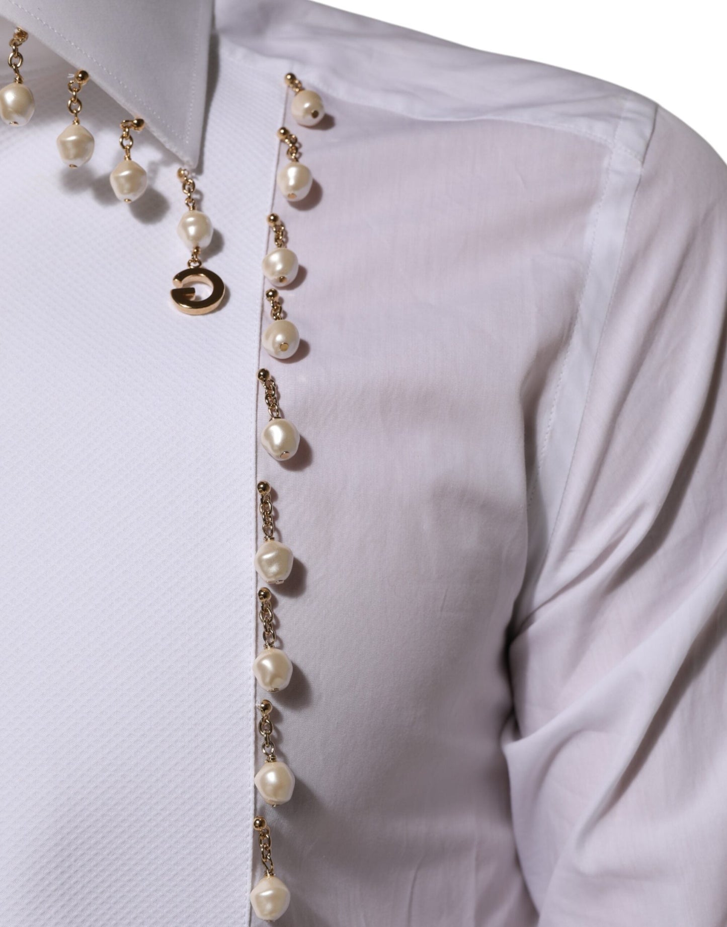 White Cotton DG Logo Pearl GOLD Formal Shirt