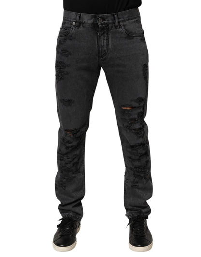 Black Tattered Skinny Cotton Men Denim Jeans