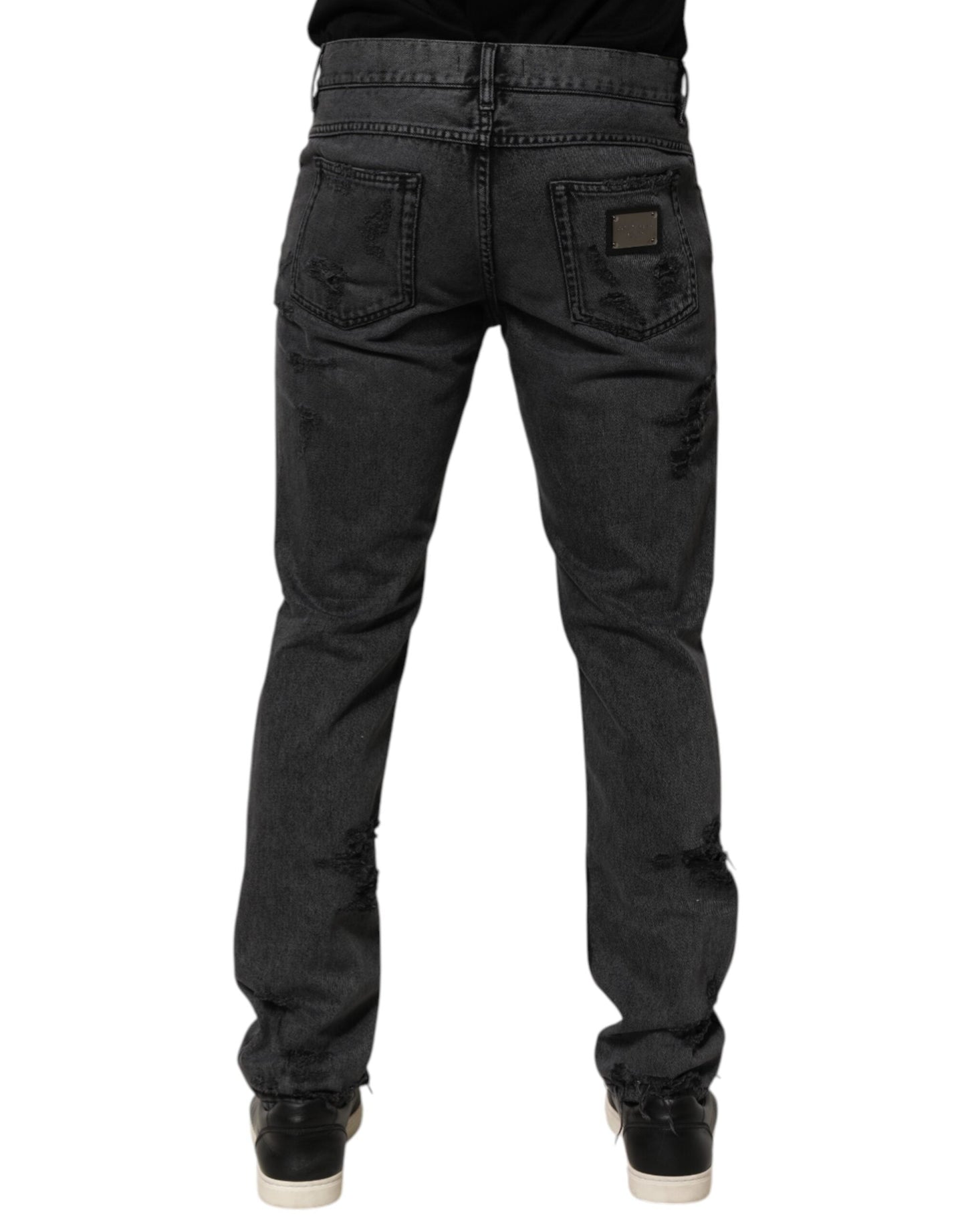 Black Tattered Skinny Cotton Men Denim Jeans