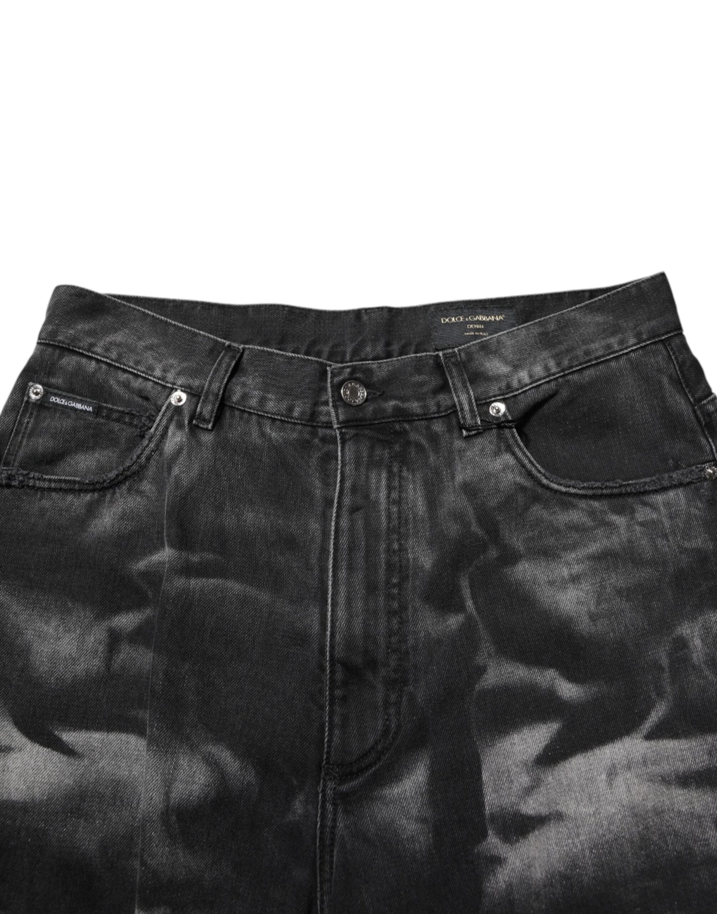 Black Marbled Effect Straight Men Denim Jeans